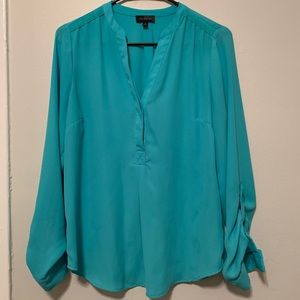 The Limited V-Neck Roll Tab Sleeve Popover Blouse
